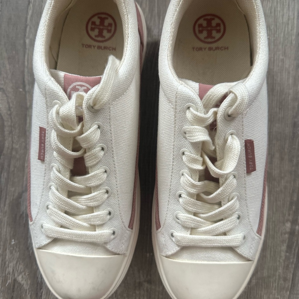 Tory Burch Women's Cream and Pink Sneakers